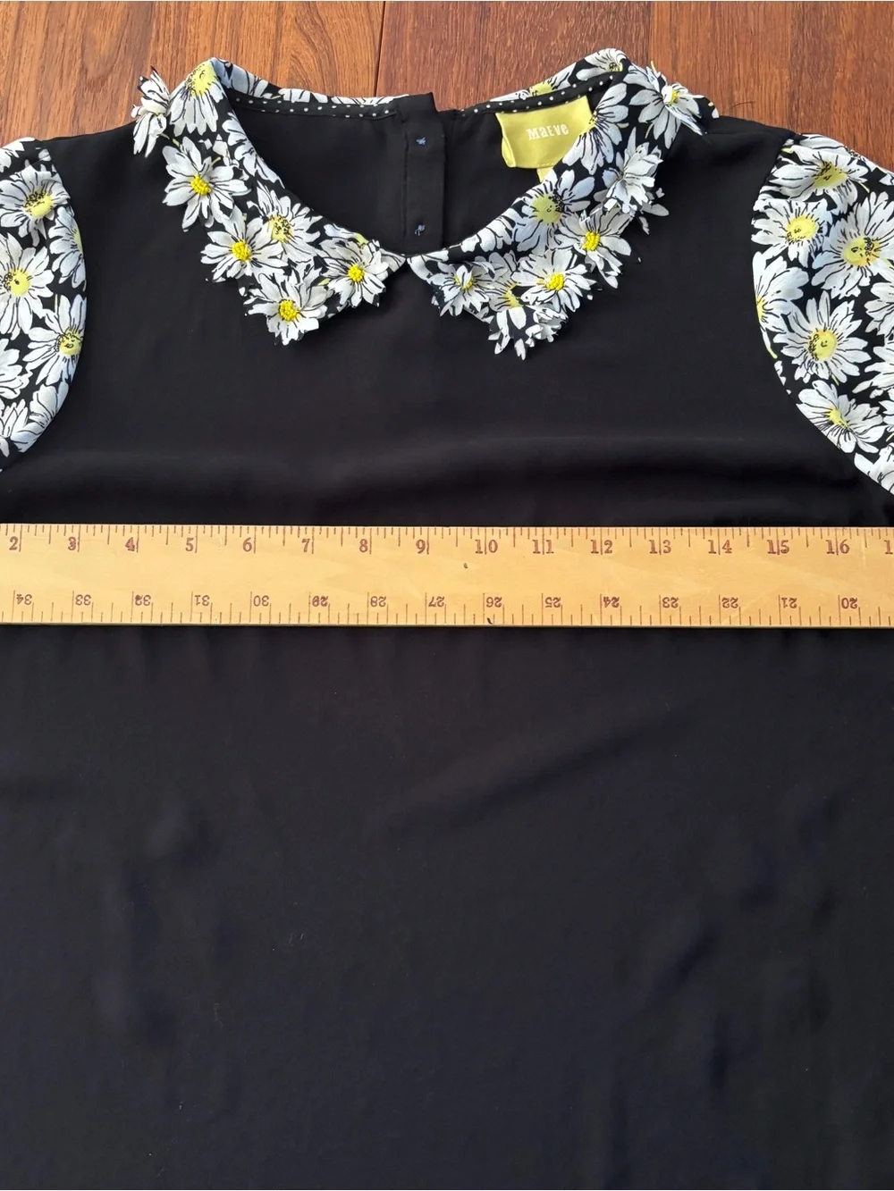 Anthropologie Black Blouse with White & Yellow Daisy Collar